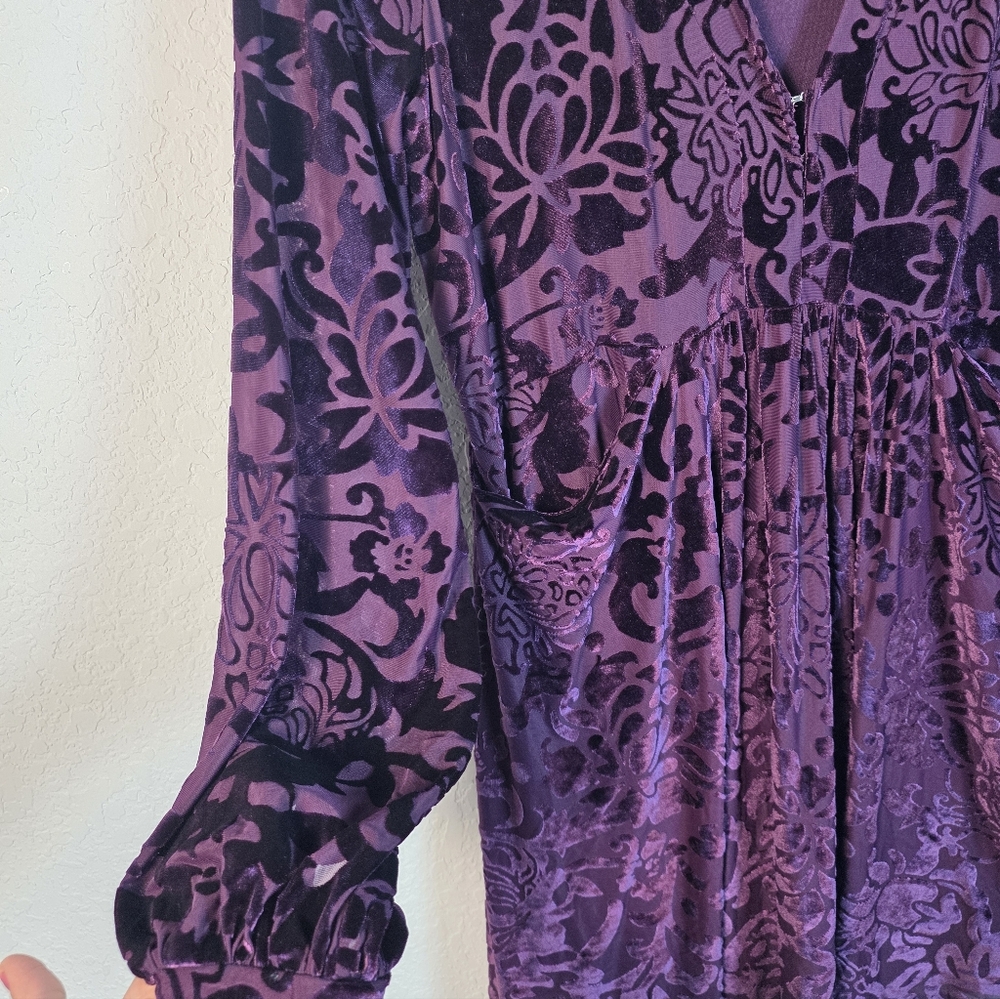 Free People All Night Long Velvet BurnoutDress Whimsigoth Boho Purple S NWOT - Picture 5 of 12